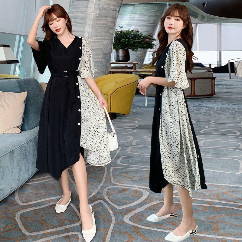 品多く ワンピースレディース40代マキシワンピース春夏新作半袖ワンピースvネックシフォン切り替えフレアスカートオシャレ韓国風大人大きいサイズ上品30代 ワンピース Color 2xl Www We Job Com