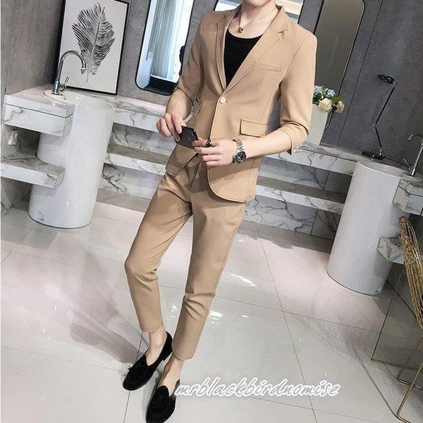 まとめ買い ビジネススーツスーツセット2点セット七分袖七分丈無地メンズスーツセットセットアップ細身紳士服夏用春用カジュアル 3ピーススーツ サイズ S Oroagri Eu