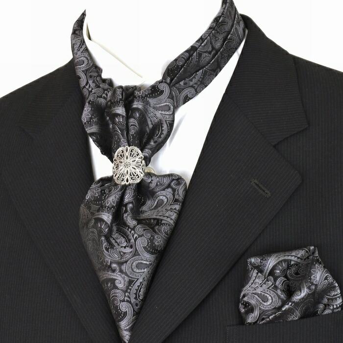 アスコットタイ リング ポケット チーフセット プレゼントFLYING BLUE