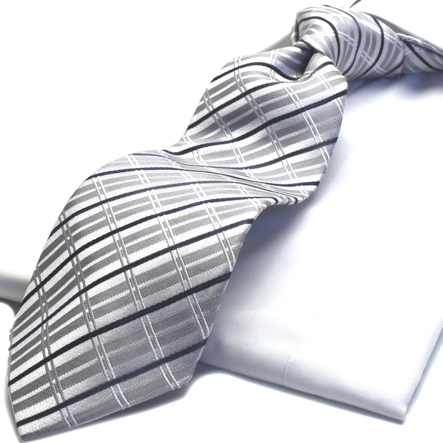 ネクタイ HUGO VALENTINO シルバー チェック柄 type-a-15 シルク Silk