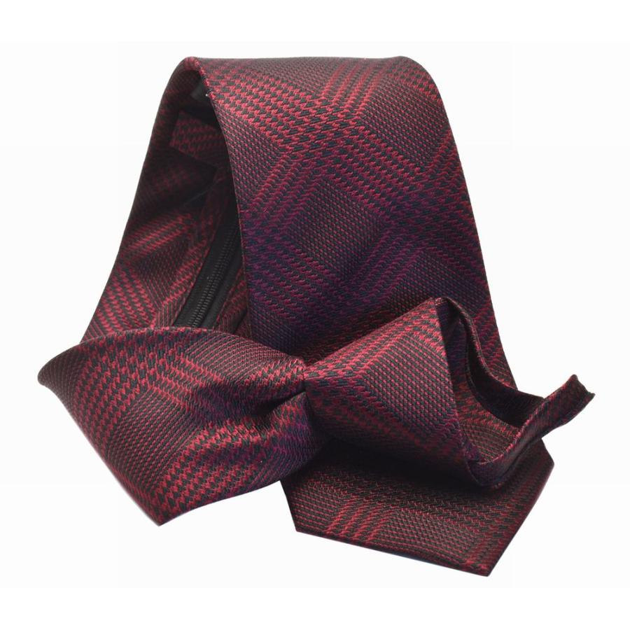 ネクタイ らくらく ワンタッチ ジャガード FLYING BLUE 8cm幅 エンジ