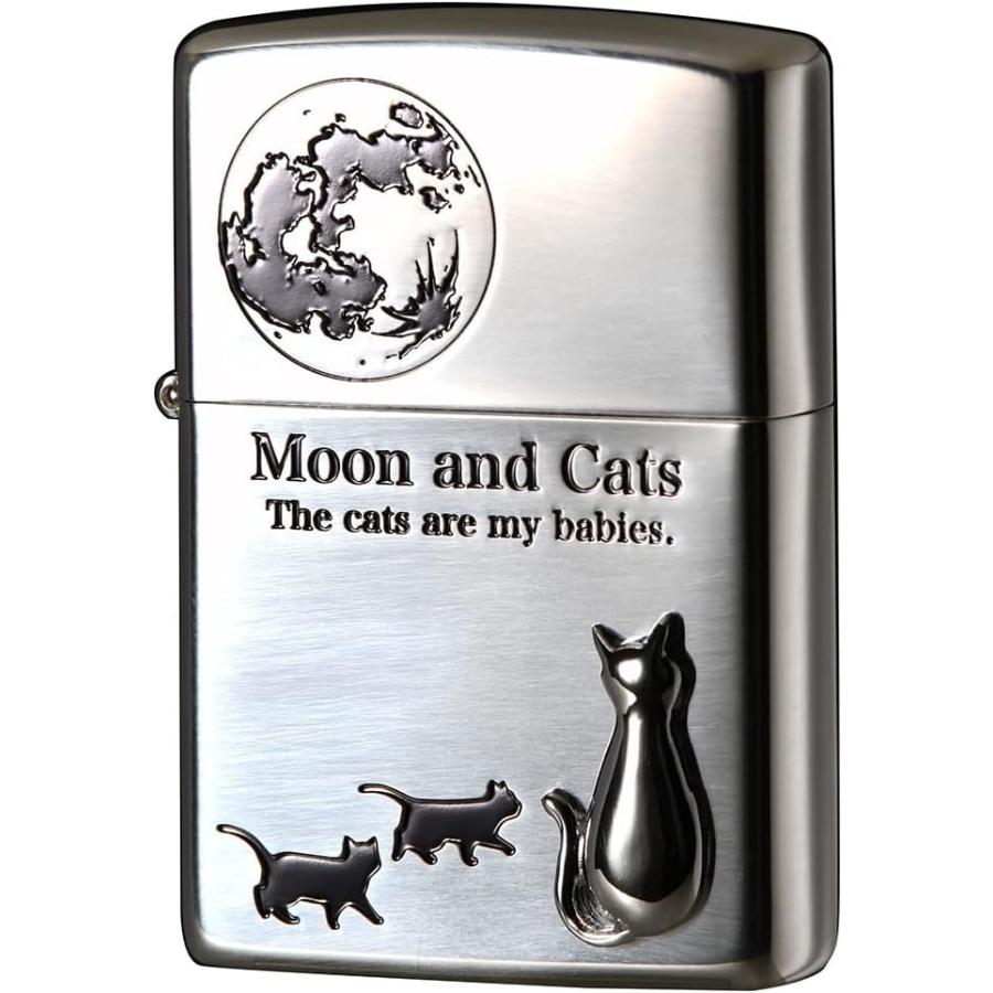 Zippo ジッポライター ネコ 猫 Cat 月 ムーン 月と猫 メタル 銀メッキ Moon and Cats 2SIM-MOONCAT