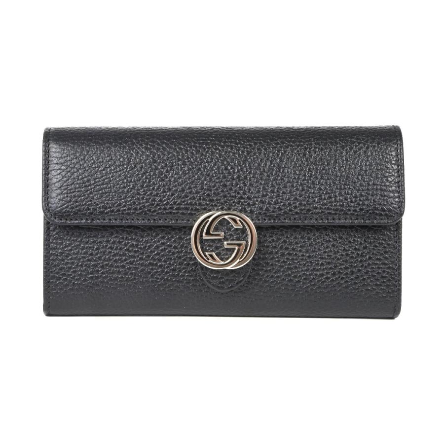 GUCCI グッチ二つ折り長財布 インターロッキング G金具 ブラック 