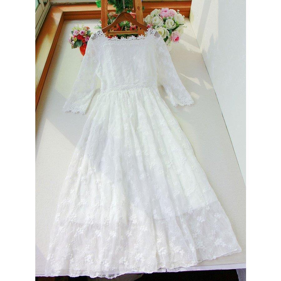 海外ブランド レディース白ワンピース 7分袖 謝恩会 女性 大人 結婚式 パーティードレス ホワイト リゾート夏ロング丈 レディース ワンピース レース 7分袖 マキシワンピ 白ワンピース ワンピース レース ワンピース チュニック Aquabarroso Com