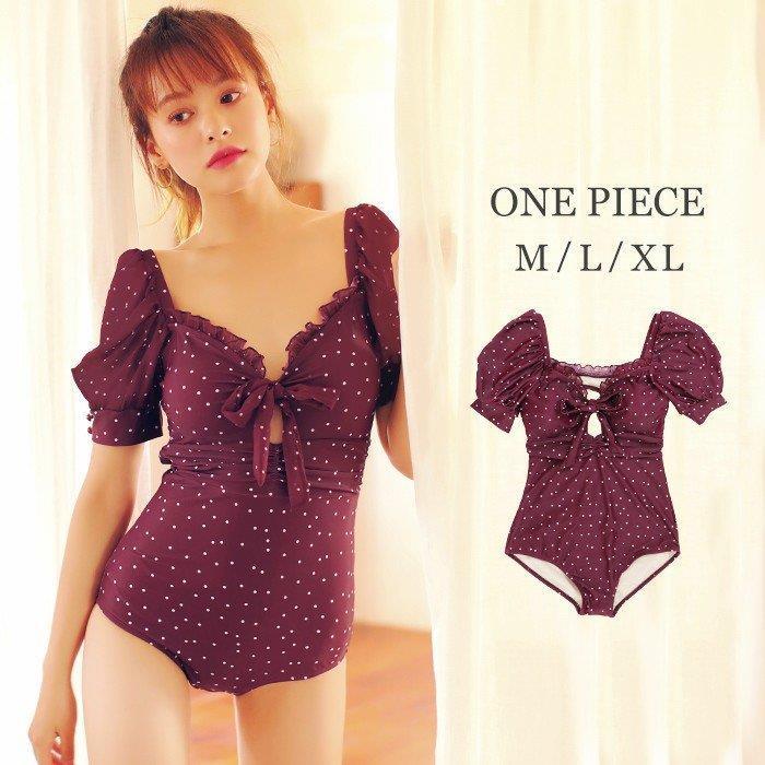 水着 レディース ワンピース 体型カバー 袖付き ドット柄 パフスリーブ 5分袖 水玉 30代 40代 50代 代 大人可愛い レトロ水着 かわいい水着 Xrxx 楽市楽座堂 通販 Yahoo ショッピング