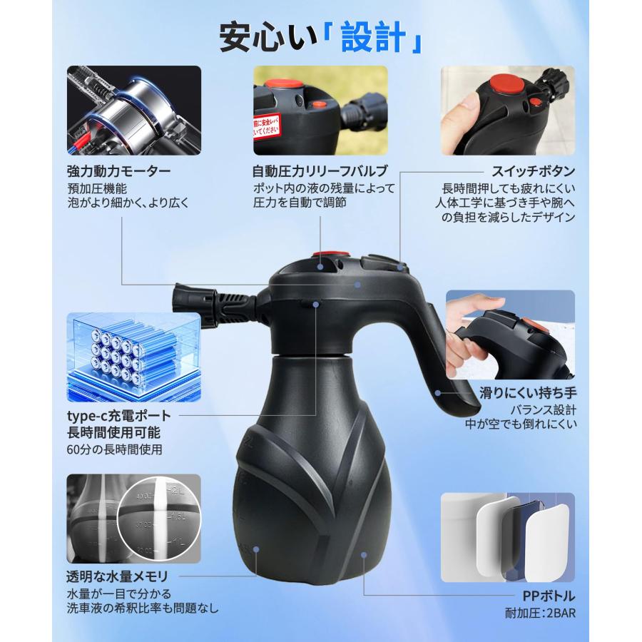 2024新登場】 電動フォームガン 洗車 自動泡噴霧器 蓄圧式 洗車泡  