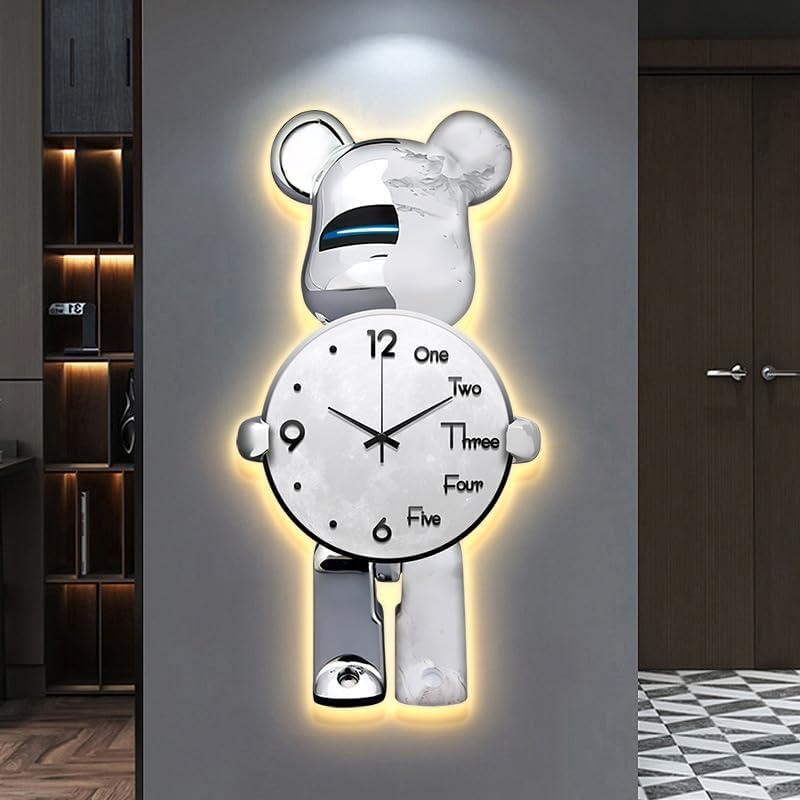 壁掛け時計 かわいいクマの壁掛け時計 クリエイティブ時計壁掛けランプ