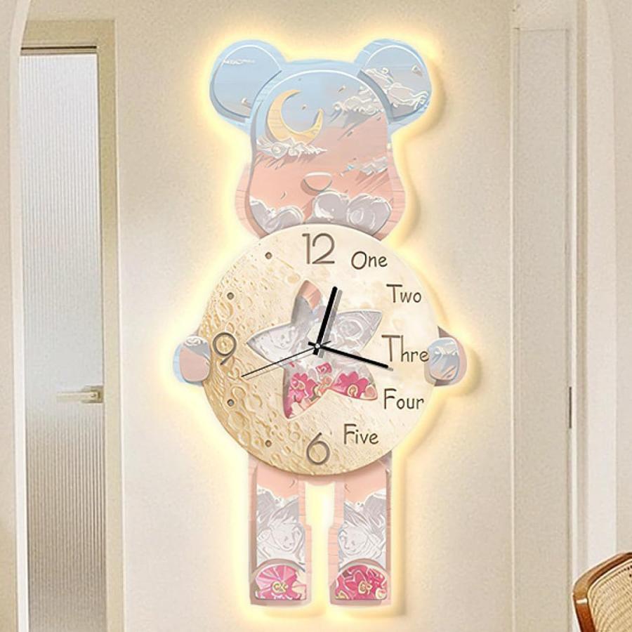壁掛け時計 かわいいクマの壁掛け時計 クリエイティブ時計壁掛けランプ