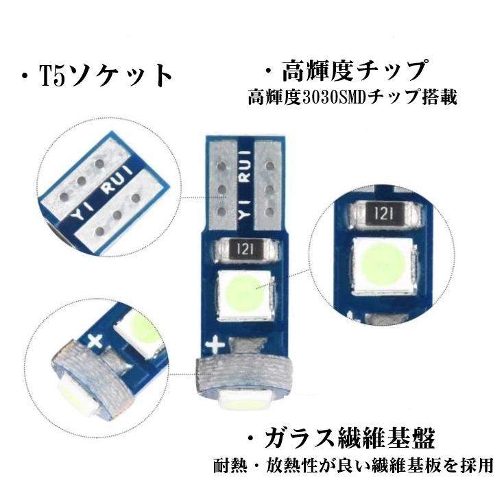 T5 LEDバルブ メーター球 ウェッジ パネル球 エアコン球 アイスブルー 3030SMD 高輝度 12V 新品 バルブ 送料無料 5個セット La90｜fnina｜03