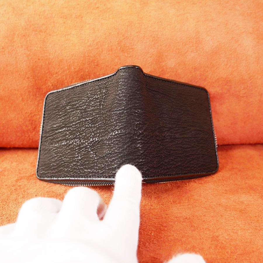 サメ革 メンズ 折り財布 二つ折り ラウンドファスナー 財布 シャーク  