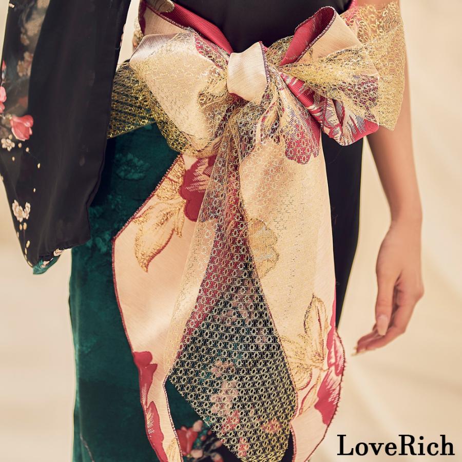 アシンメトリー 花柄 レース 豪華 帯 リボン 花魁 着物 ドレス