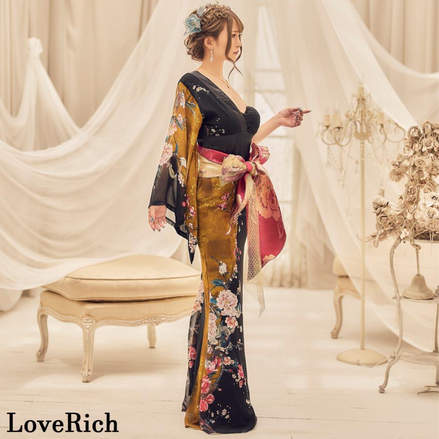 アシンメトリー 花柄 レース 豪華 帯 リボン 花魁 着物 ドレス