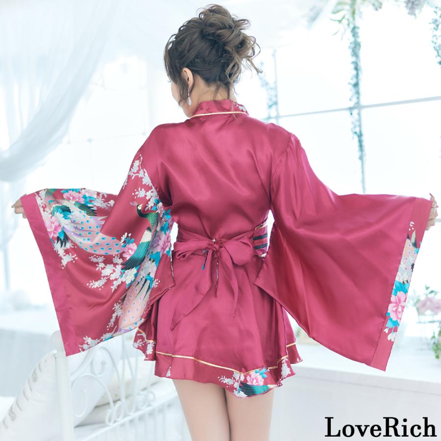 孔雀柄ミニ着物ドレス 和柄 衣装 ダンス よさこい 花魁 コスプレ