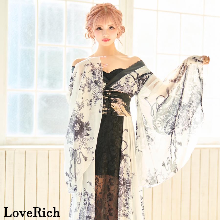 【高級ライン】シフォン 和柄 レース コルセット風 レースアップ ロング 豪華 リボン 花魁 着物 ドレス コスプレ イベント ハロウィン_2