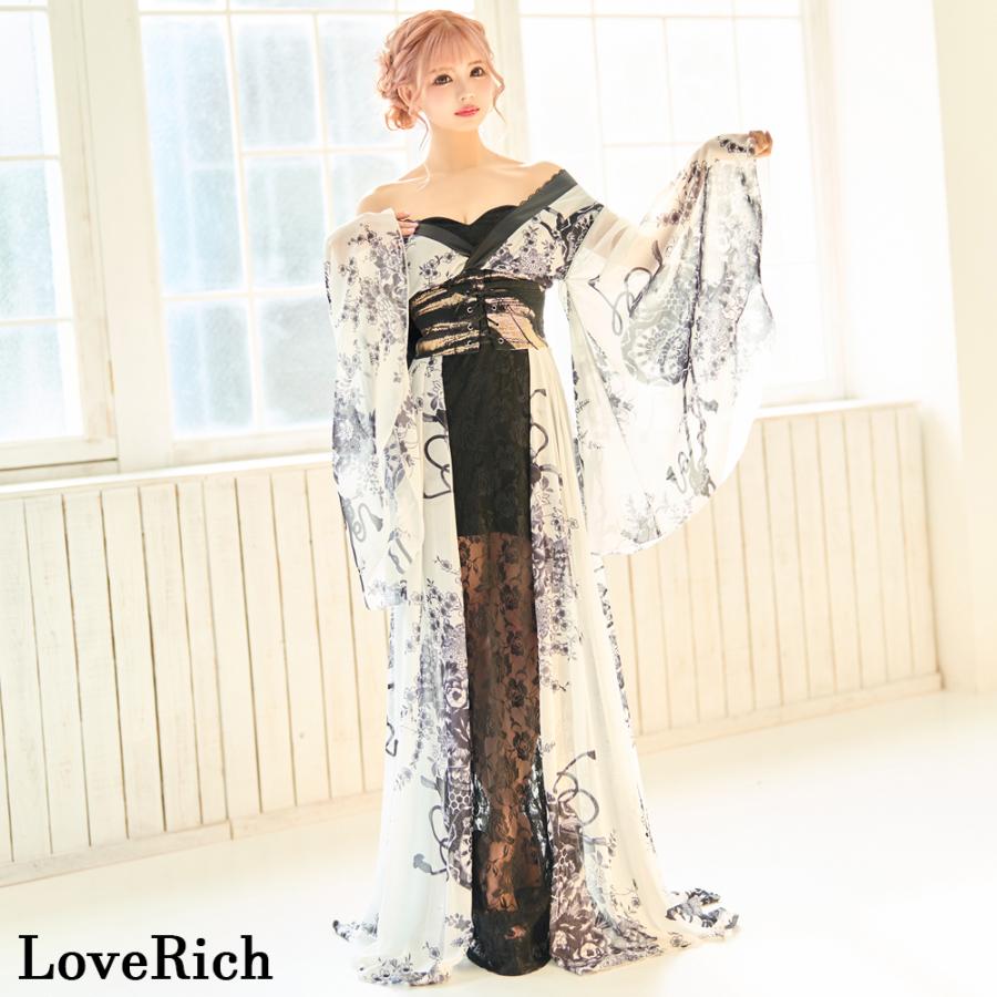 【高級ライン】シフォン 和柄 レース コルセット風 レースアップ ロング 豪華 リボン 花魁 着物 ドレス コスプレ イベント ハロウィン_3