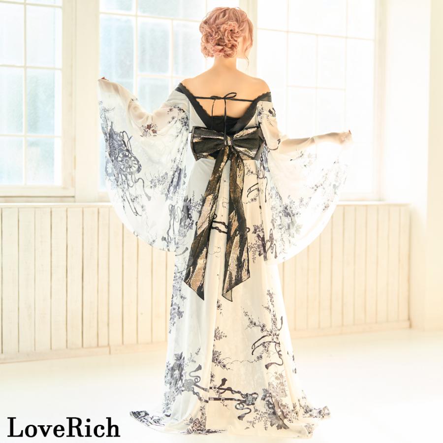 【高級ライン】シフォン 和柄 レース コルセット風 レースアップ ロング 豪華 リボン 花魁 着物 ドレス コスプレ イベント ハロウィン_4