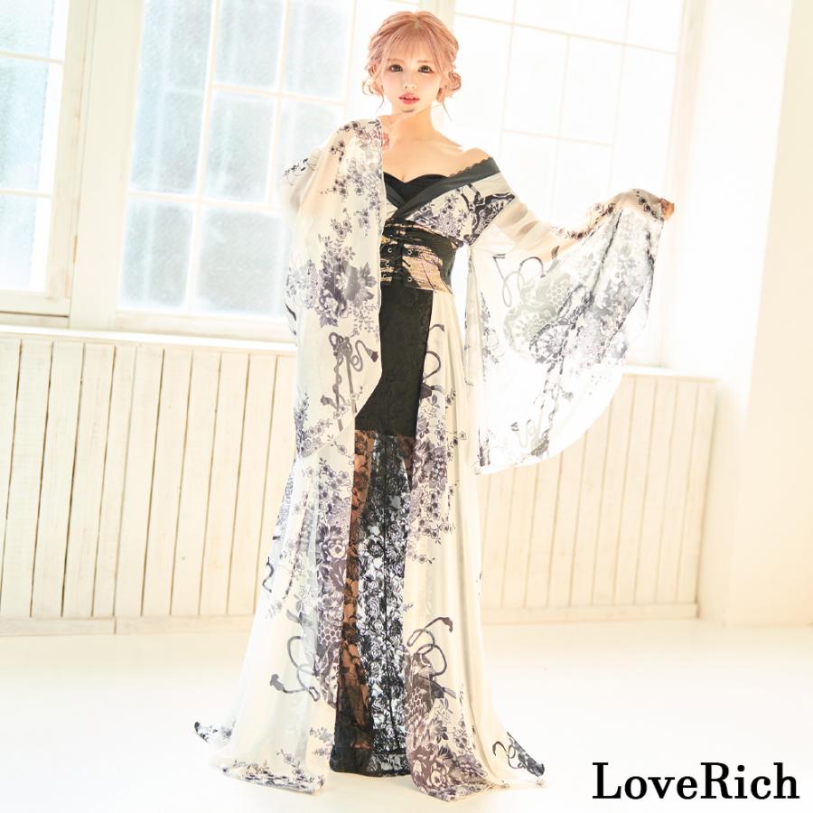 【高級ライン】シフォン 和柄 レース コルセット風 レースアップ ロング 豪華 リボン 花魁 着物 ドレス コスプレ イベント ハロウィン_5
