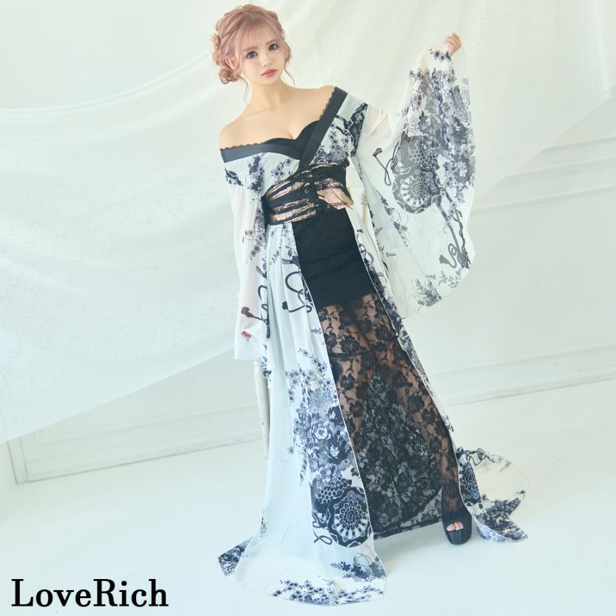 【高級ライン】シフォン 和柄 レース コルセット風 レースアップ ロング 豪華 リボン 花魁 着物 ドレス コスプレ イベント ハロウィン_6
