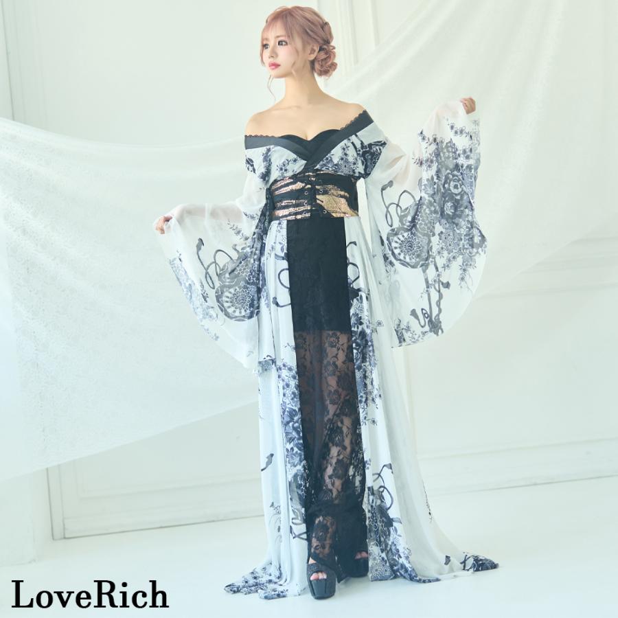 【高級ライン】シフォン 和柄 レース コルセット風 レースアップ ロング 豪華 リボン 花魁 着物 ドレス コスプレ イベント ハロウィン_7