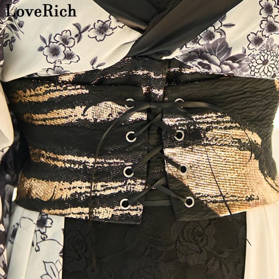 【高級ライン】シフォン 和柄 レース コルセット風 レースアップ ロング 豪華 リボン 花魁 着物 ドレス コスプレ イベント ハロウィン_9