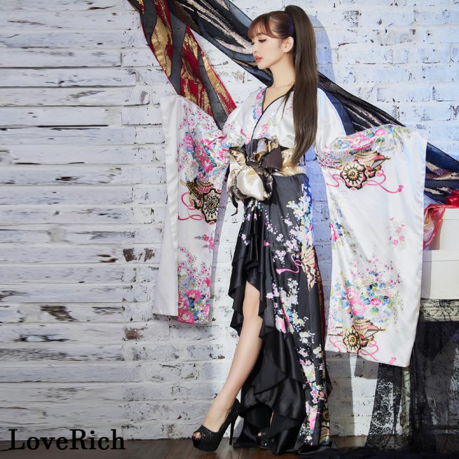 高級ライン/2カラー】ツートンカラー 和柄 フリル 豪華 花柄 ロング