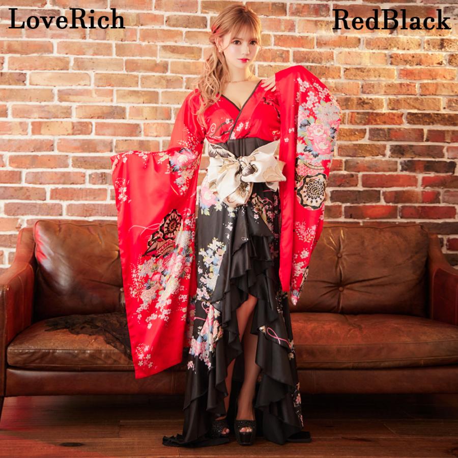 高級ライン/2カラー】ツートンカラー 和柄 フリル 豪華 花柄 ロング