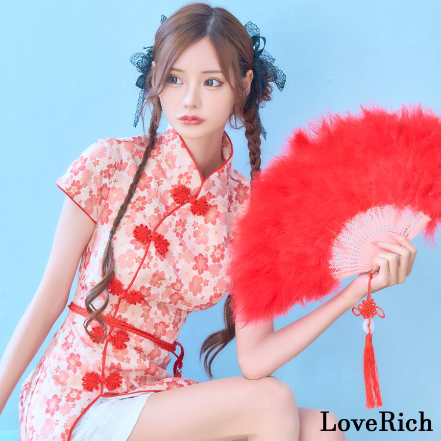 SMLサイズ/2カラー/3点セット】スリット 美胸 花柄 美脚 チャイナ