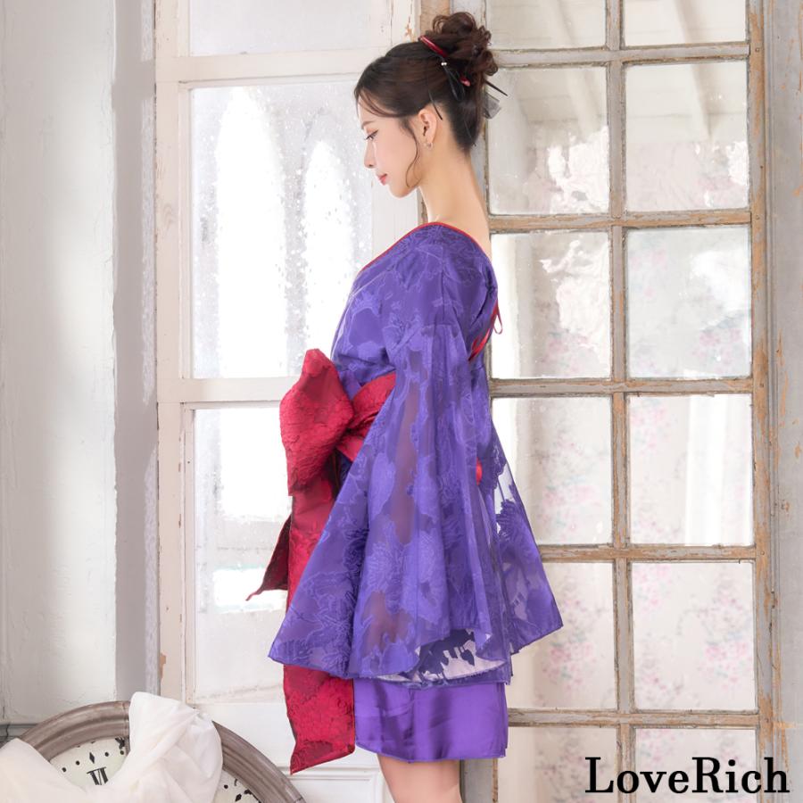 【高級ライン】【2点セット】透け花柄 オフショル ミニ 豪華 帯 花魁 着物 ドレス コスプレ ハロウィン キャバドレス_11