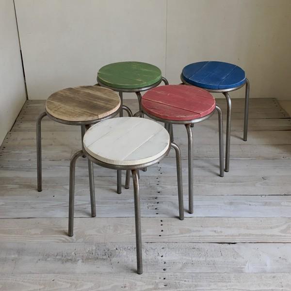 スツール 木製 丸 椅子 おしゃれ スタッキングスツール 収納 青 ブルー