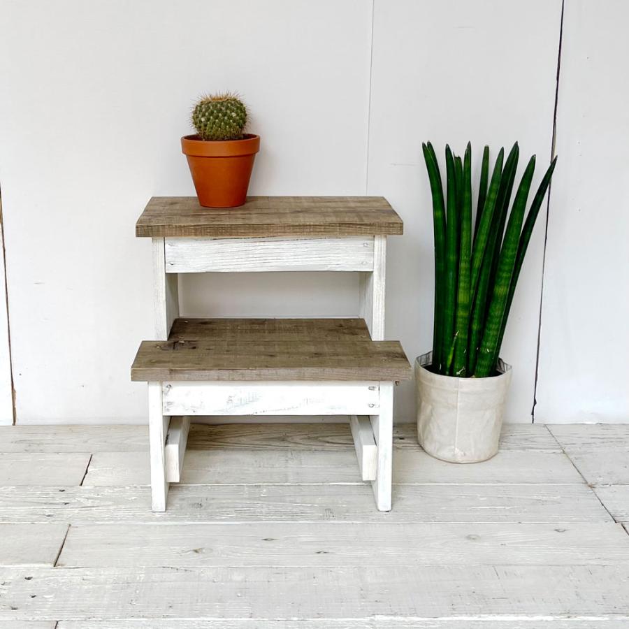 踏み台 2段 木製 おしゃれ ツートンカラー ホワイト 白