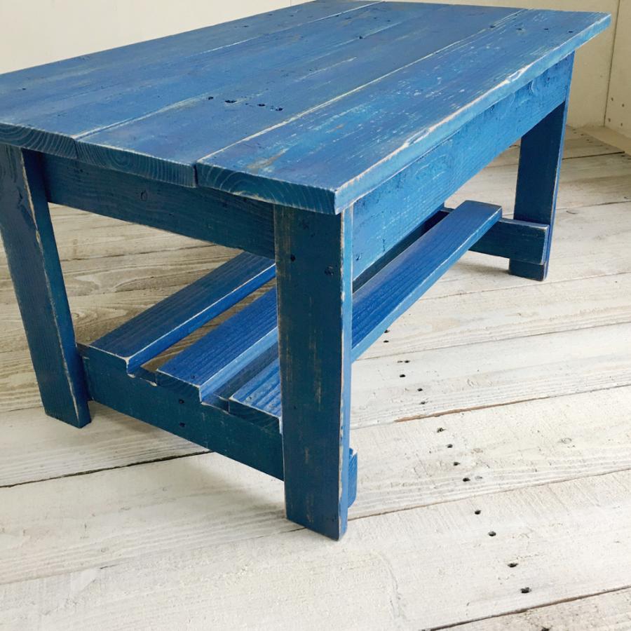 リビングテーブル 高さ40 おしゃれ 北欧 ブルー 青 センター