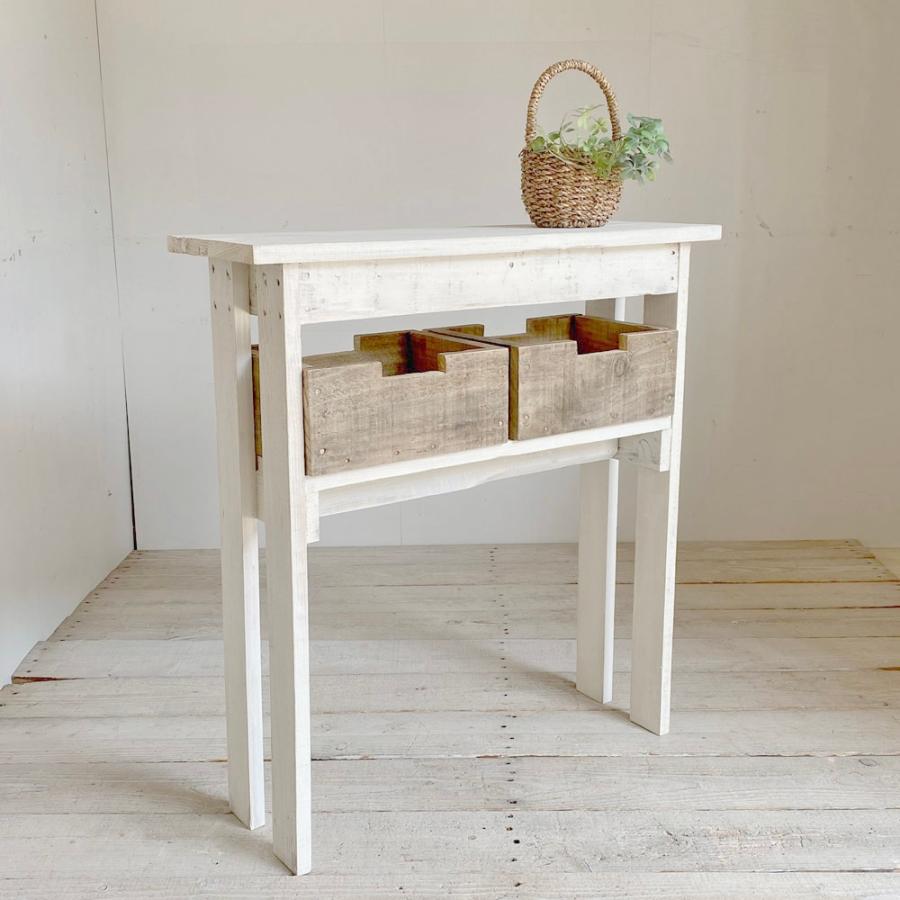 コンソールテーブル 23 ホワイト スリム 玄関収納 棚 白 天然木 無垢