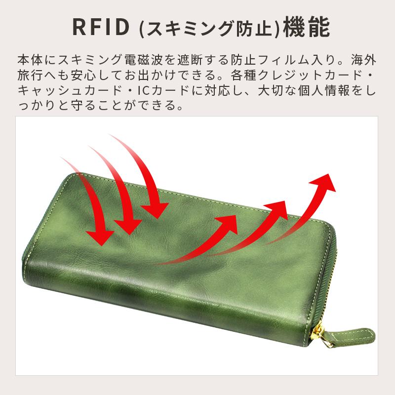 長財布 メンズ 本革 日本製 緑 ブランド 完全手作り 総革 ヌメ革 YKK