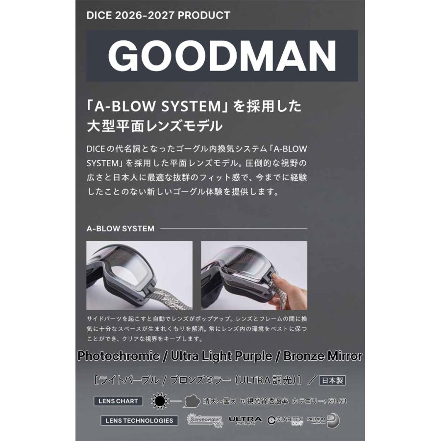 DICE（ダイス） 予約商品 26-27 DICE GOGGLES ゴーグル GOODMAN