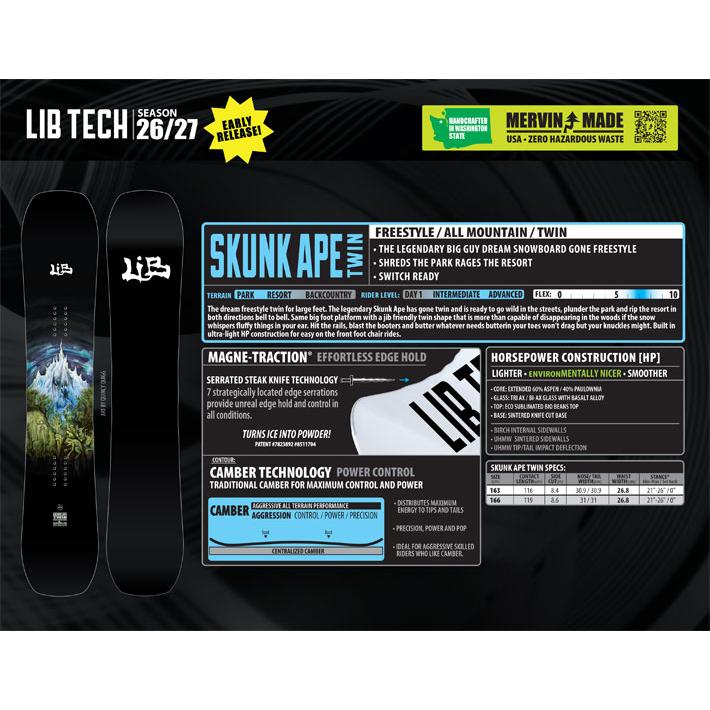 EARLY MODEL 26-27 LIB TECH リブテック スノーボード SKUNK APE TWIN