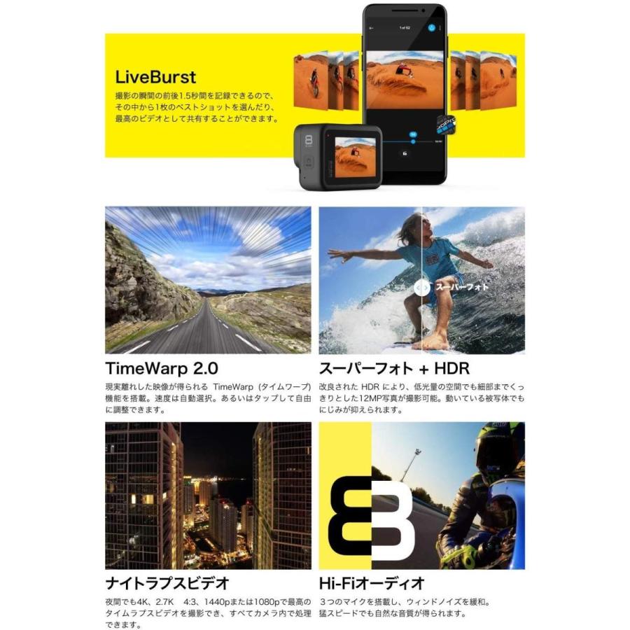 【レンタル】最新モデル　11泊12日　GoPro HERO8 ゴープロ アクセサリー 付　SDカード付　４K　予備バッテリー　スノーボード｜fomfom｜03