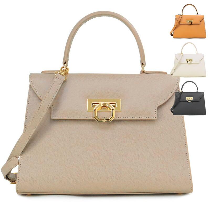 2WAYカルボッティホワイトレザー ハンドバッグ ゴールド金具