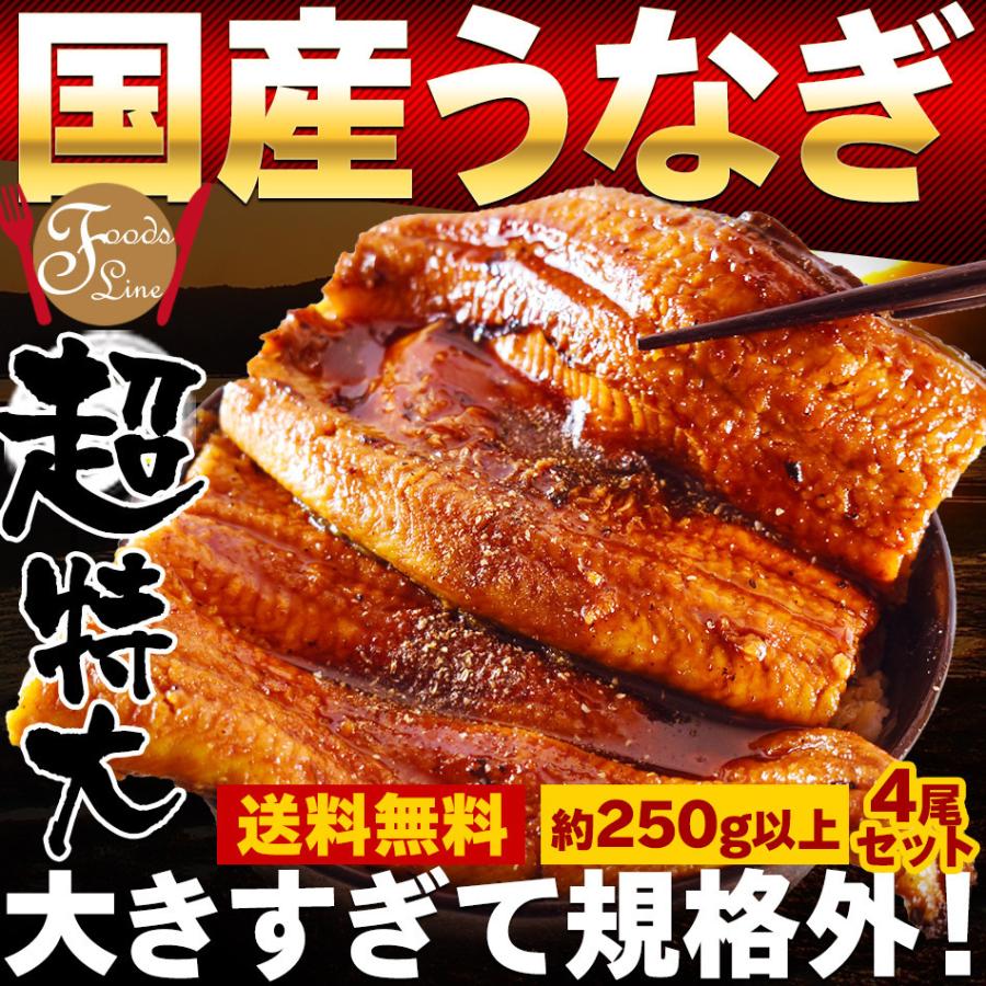 うなぎ 約 蒲焼き 国産 特大 約 温め直し 1kg 約250g 名物商品 4尾