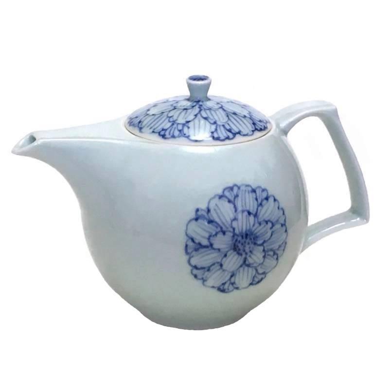 有田焼 溪山窯 染付 牡丹 手作り ポット 大