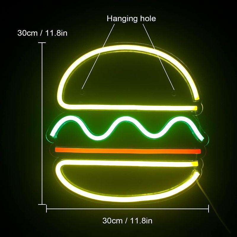 ハンバーガー ネオンサイン LEDネオンライト USB給電 ネオンサイン インテリア レストラン バー 子供部屋 壁掛け 飾り