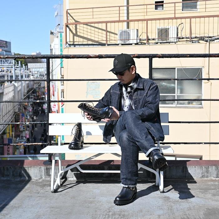 Locking Shoes by FootMonkey ロッキングシューズ フットモンキー TIME SHOE FACTORY JTS-002 ブラック ENGINEER BOOTS エンジニアブーツ 茶芯 ワークブーツの画像