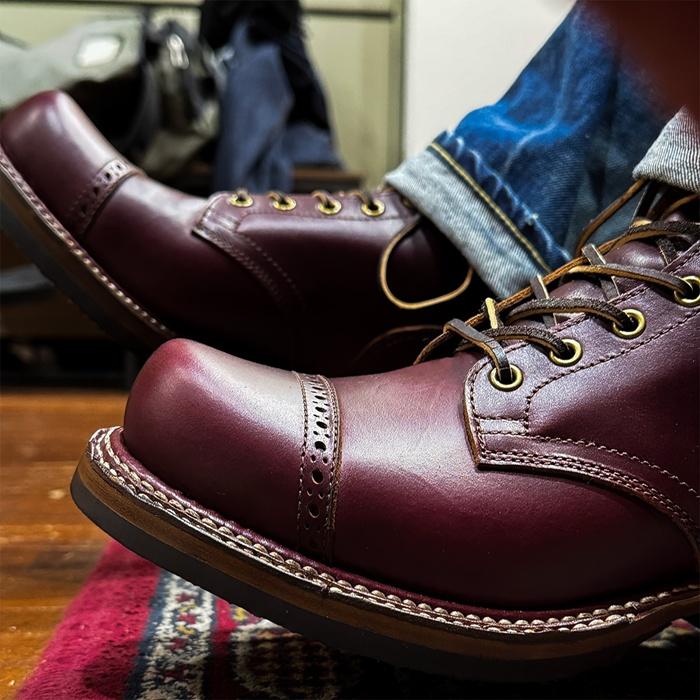 Locking Shoes by FootMonkey ロッキングシューズ フットモンキー CAP TOE LACE UP BOOTS TS-013 ワイン キャップトゥレースアップブーツ ワークブーツの画像