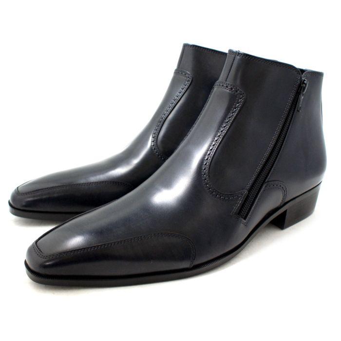 ○○ブーツ メンズ サイドジップ 本革 ビジネス 黒 ANTONIO RUFO