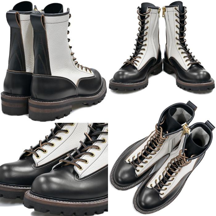 スッピン SPPN BOOTS SP-08L ブラック/アイボリー 8-INCH LACE TO TOE BOOTS 8インチ レーストゥトゥブーツ 茶芯 ワークブーツ 本革 メンズ ラインマンブーツの画像