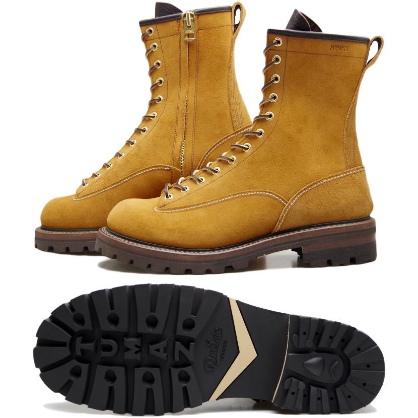 SPPN BOOTS スッピン SP-08L タバコスエード 8-INCH LACE TO TOE BOOTS 8インチ レーストゥトゥブーツ ワークブーツ 本革 メンズ ラインマンブーツの画像