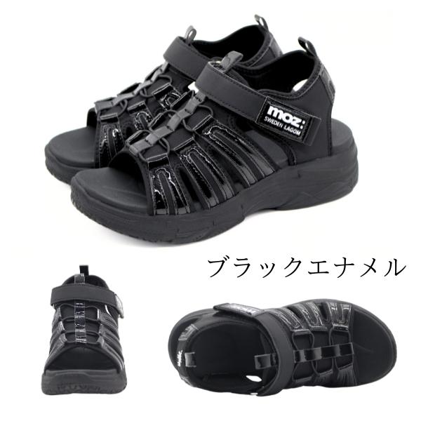 靴 MELT THE LADY volume upper sandal Black moz（モズ） サンダル レディース 靴 黒 ブラック エナメル おしゃれ