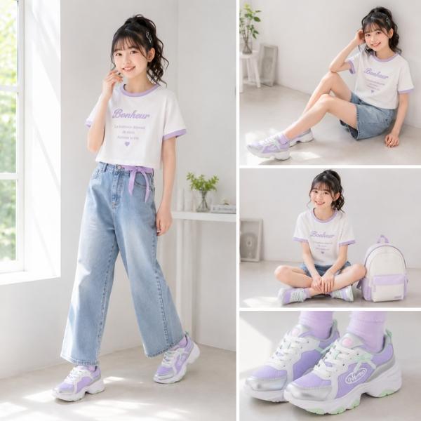 スニーカー キッズ ジュニア 子供 女の子 靴 黒 ブラック 白 ホワイト 紫色 パープル 厚底 かわいい おしゃれ 軽量 軽い ニーモ ni-mo ムーンスター MOONSTAR | MoonStar | 10