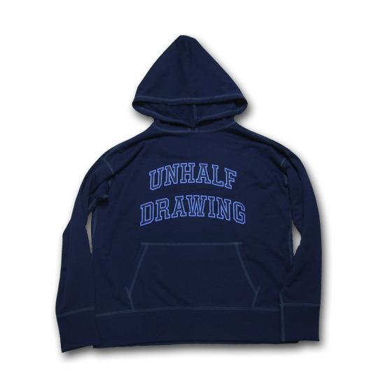 海千山千會 UNHALF DRAWING 【アンハーフ　ドローイング】 COLLEGE LOGO HOODIE｜footstep