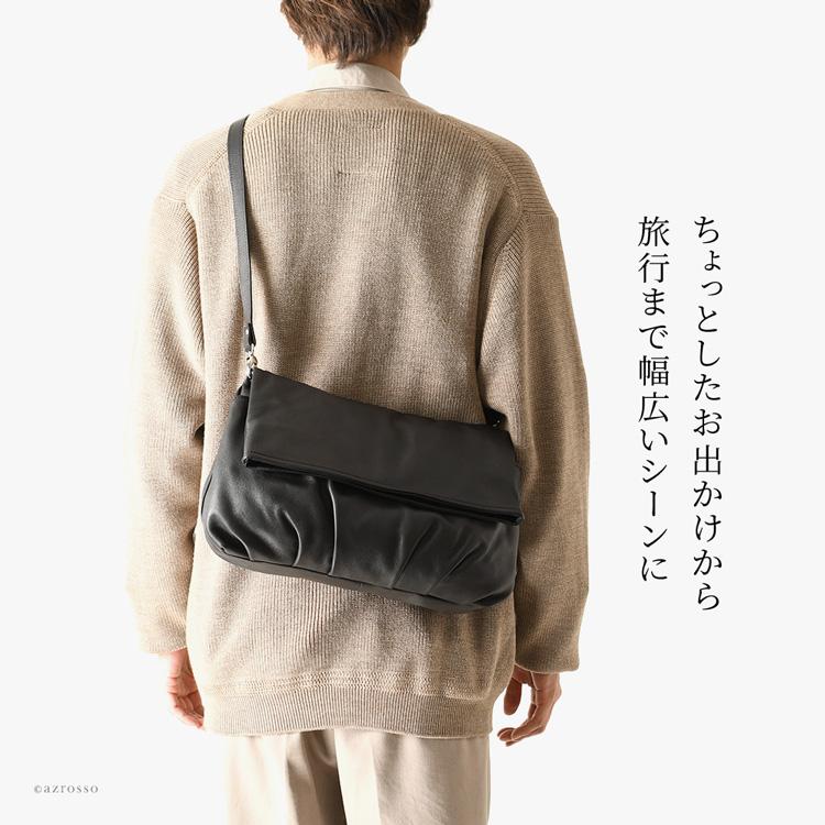 DEL CONTE ブラックレザーショルダーバッグ DEL CONTE ショルダーバッグ メンズ 本革 ブラック 大きめ