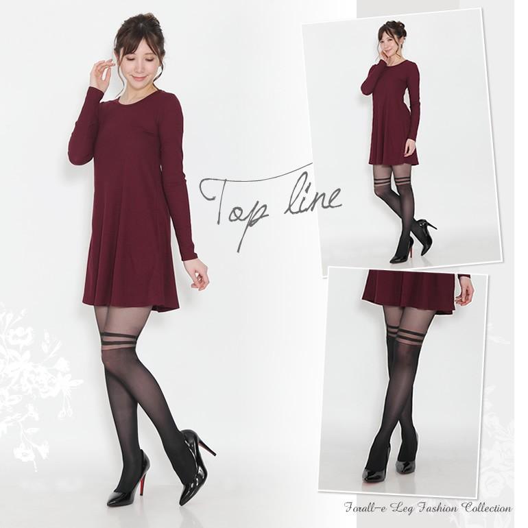 トップライン フェイク オーバーニー ニーハイ柄タイツ ストッキング 20×60デニール ブラック/ブラック |  | 02